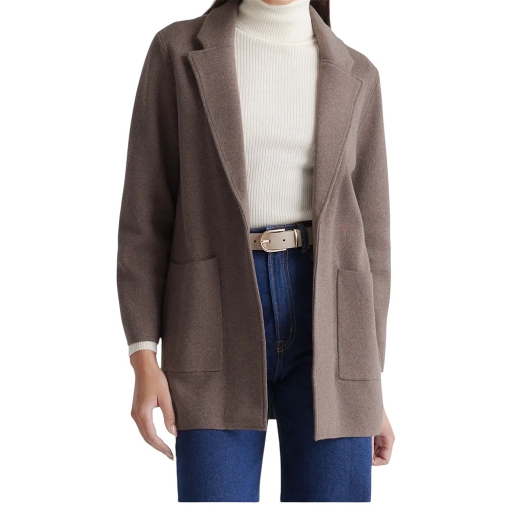 Quince Brown 100% Organic Cotton Sweater Blazer Open Front Cardigan M SHWDC01